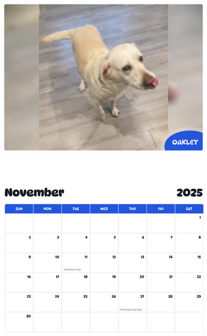 July 2025 - June 2026 Oakley - Pawidols Pet Calendar