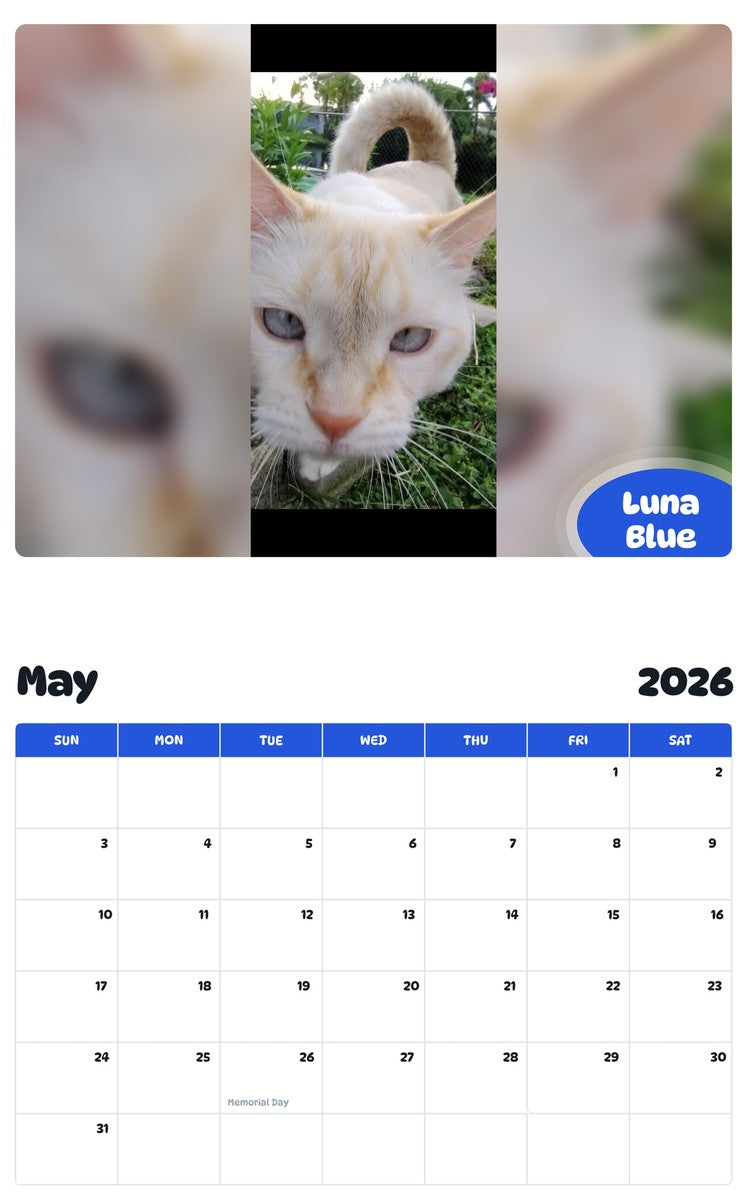 2026 - 2027 Luna Blue - Pawidols Pet Calendar