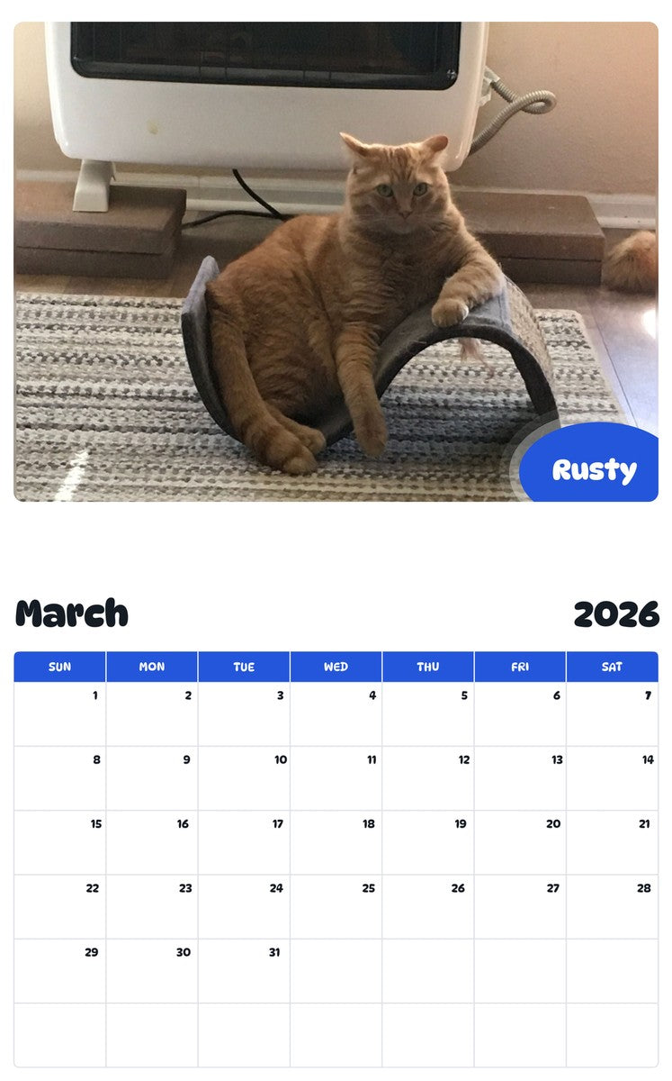 November 2025 - October 2026 Rusty - Pawidols Pet Calendar