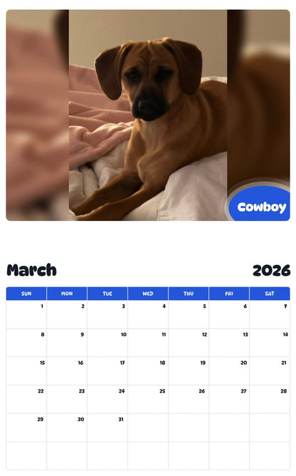 November 2025 - October 2026 Cowboy - Pawidols Pet Calendar