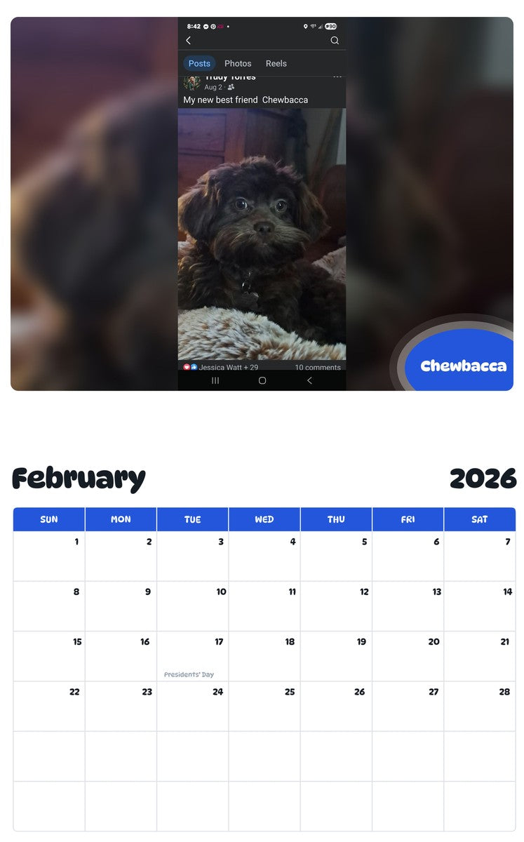 October 2025 - September 2026 Chewbacca - Pawidols Pet Calendar