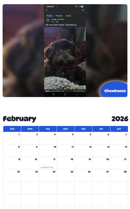 October 2025 - September 2026 Chewbacca - Pawidols Pet Calendar