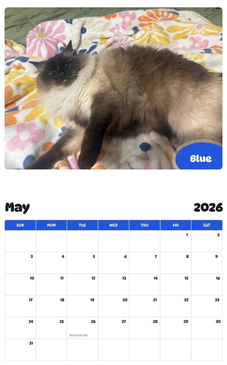 2026 - 2027 Blue - Pawidols Pet Calendar