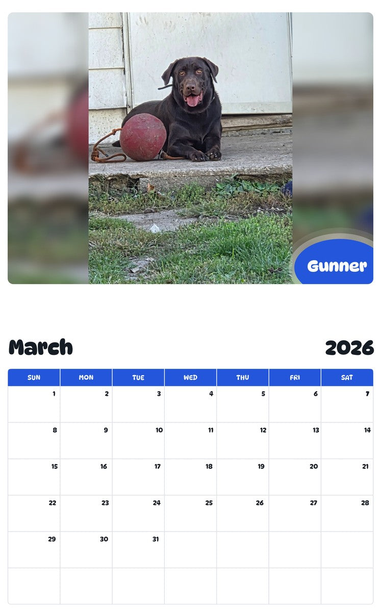 November 2025 - October 2026 Gunner - Pawidols Pet Calendar