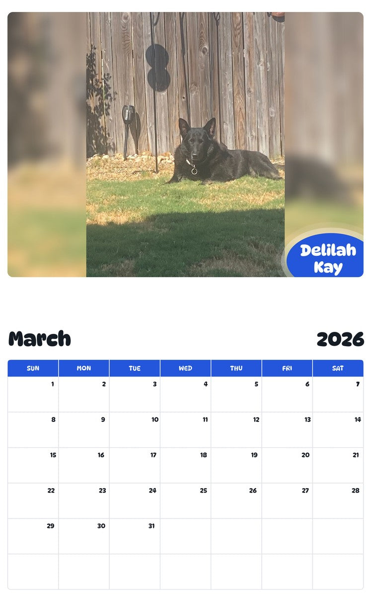 November 2025 - October 2026 Delilah Kay - Pawidols Pet Calendar