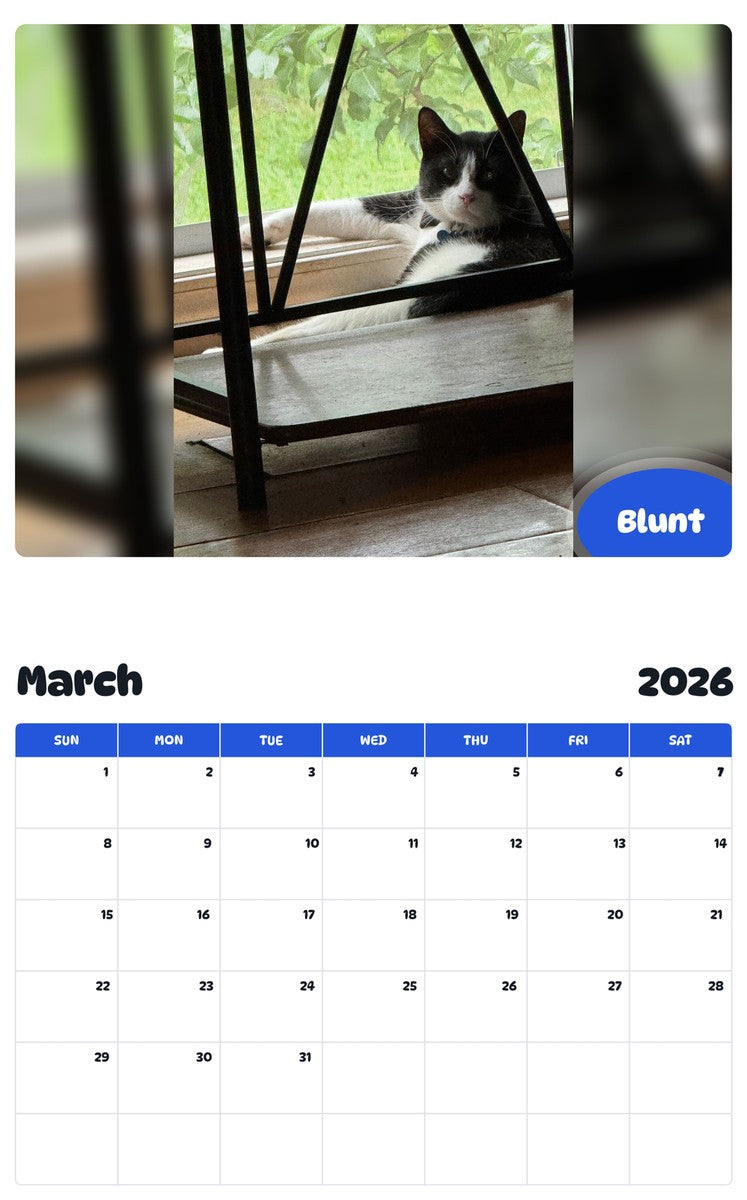 November 2025 - October 2026 Blunt - Pawidols Pet Calendar