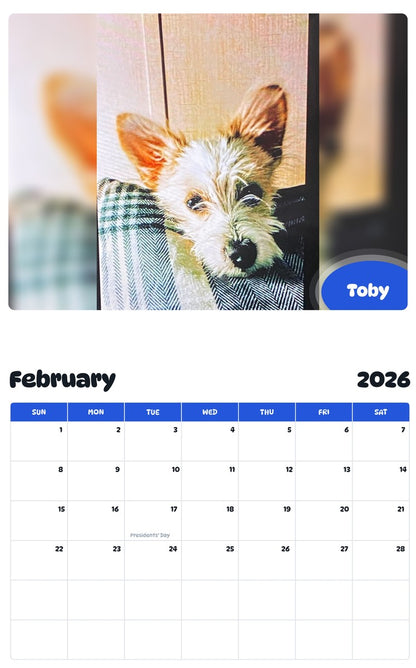 October 2025 - September 2026 Toby - Pawidols Pet Calendar