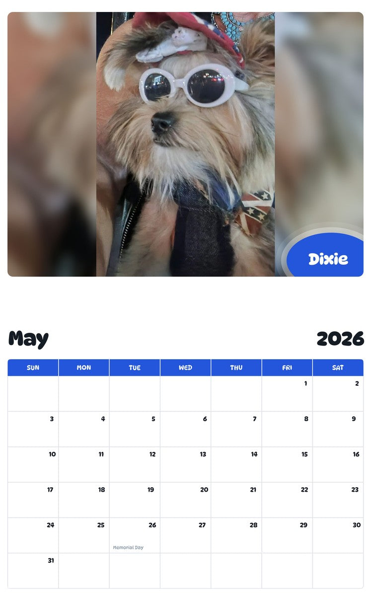 2026 - 2027 Dixie - Pawidols Pet Calendar