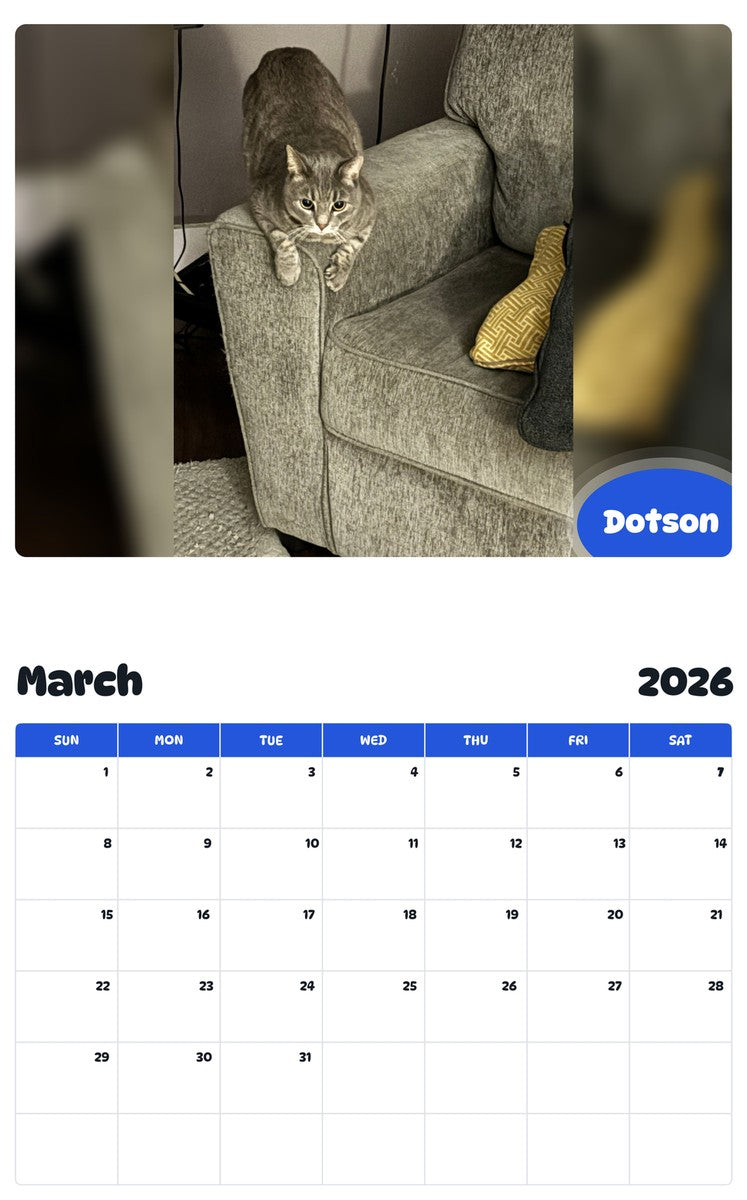 November 2025 - October 2026 Dotson - Pawidols Pet Calendar