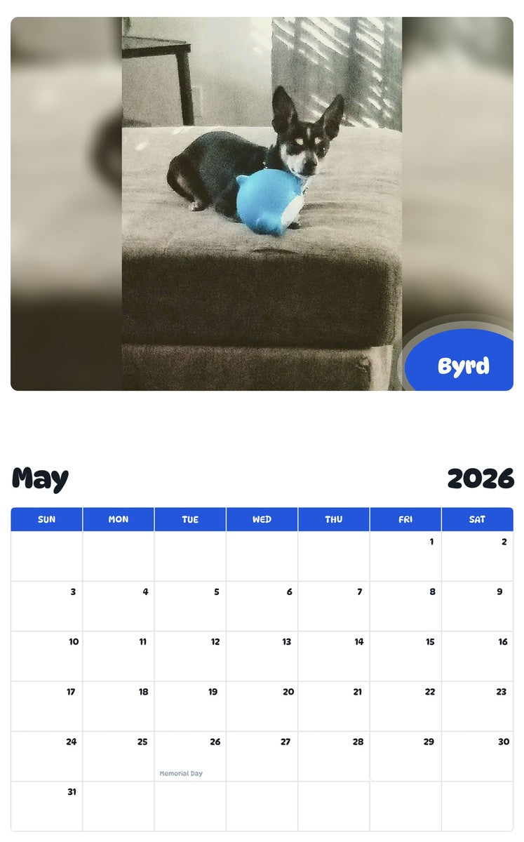 2026 - 2027 Byrd - Pawidols Pet Calendar