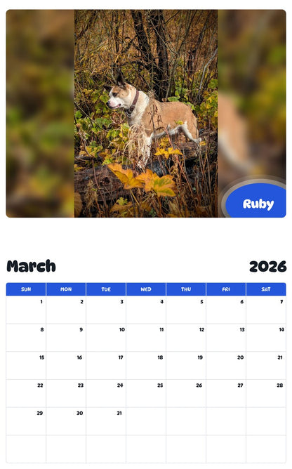 November 2025 - October 2026 Ruby - Pawidols Pet Calendar