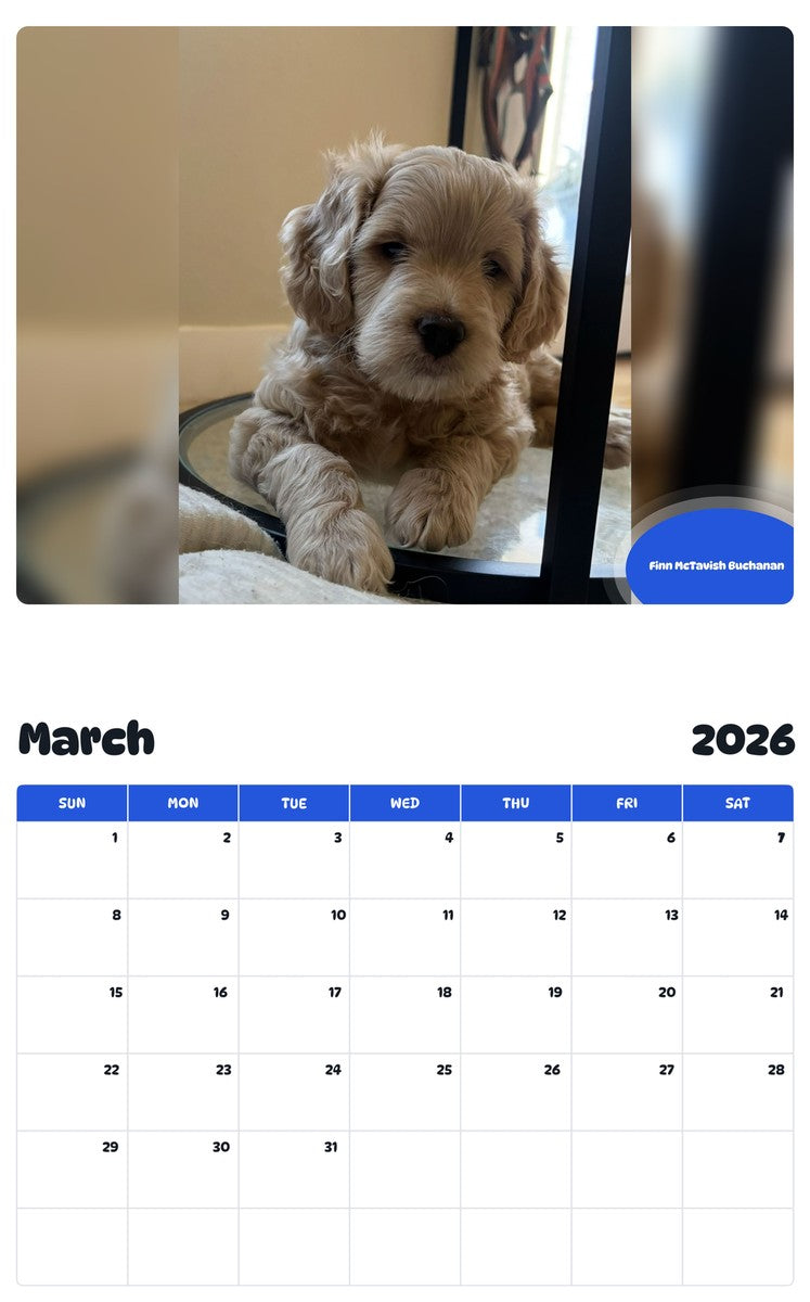 November 2025 - October 2026 Finn McTavish Buchanan - Pawidols Pet Calendar