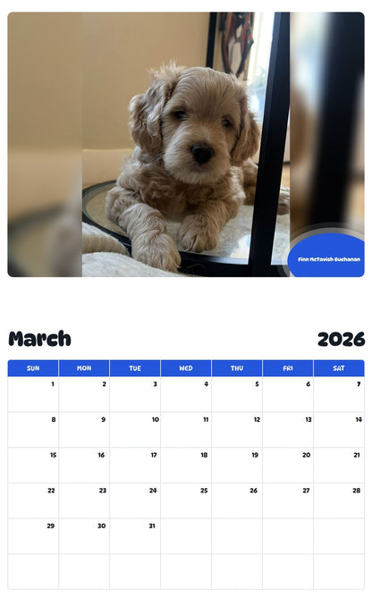 November 2025 - October 2026 Finn McTavish Buchanan - Pawidols Pet Calendar