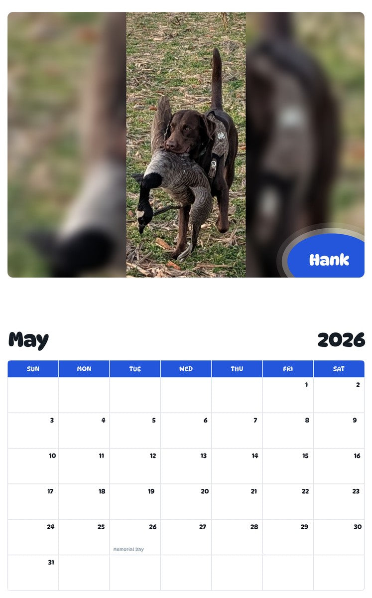2026 - 2027 Hank - Pawidols Pet Calendar