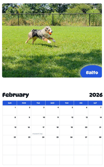 October 2025 - September 2026 Balto - Pawidols Pet Calendar