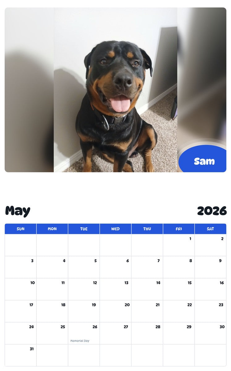 2026 - 2027 Sam - Pawidols Pet Calendar