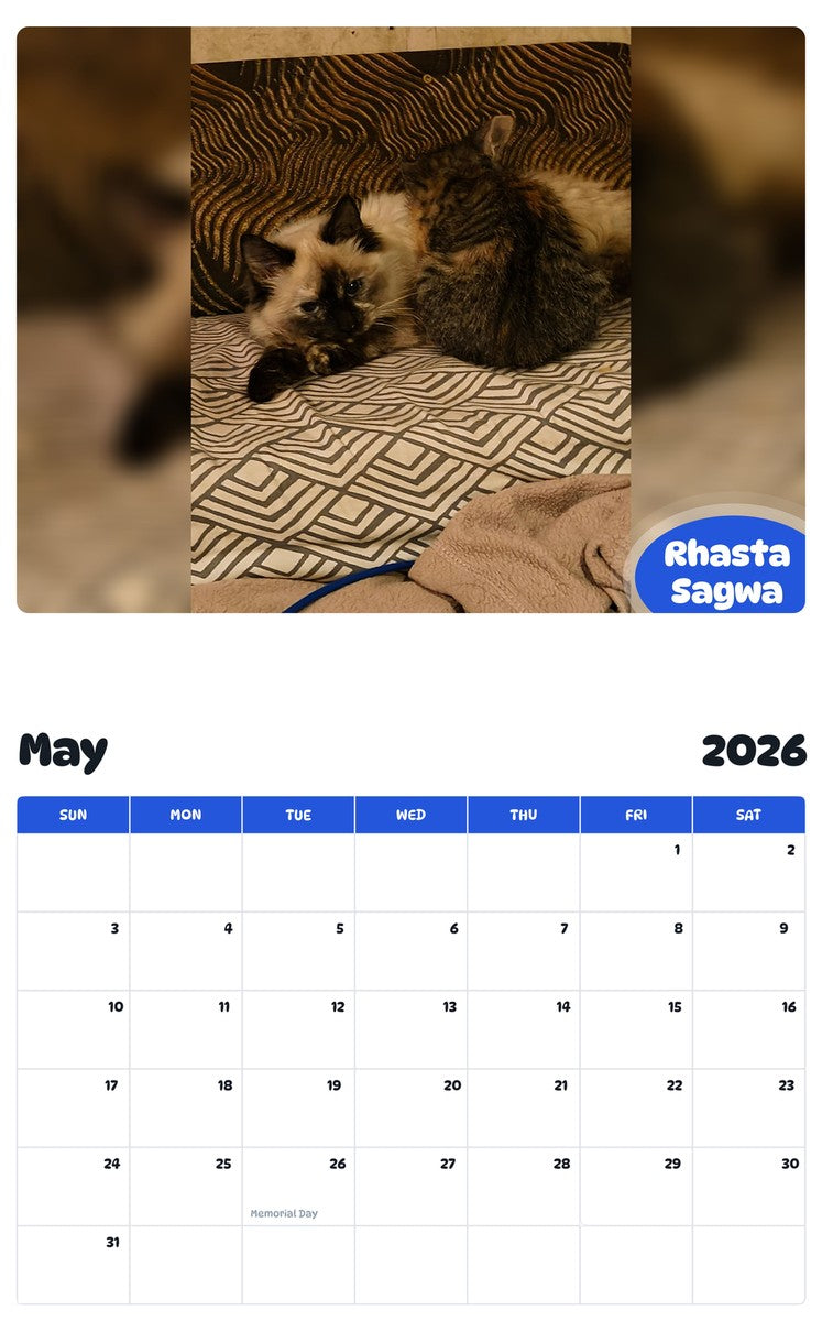 2026 - 2027 Rhasta Sagwa - Pawidols Pet Calendar