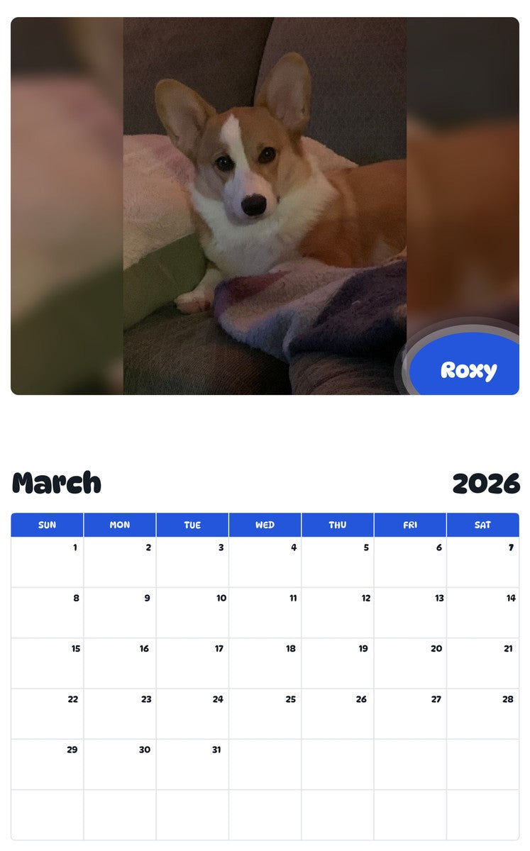 November 2025 - October 2026 Roxy - Pawidols Pet Calendar