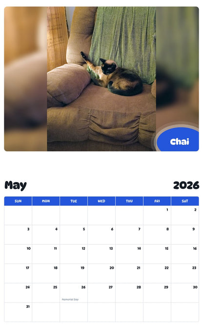 2026 - 2027 Chai - Pawidols Pet Calendar