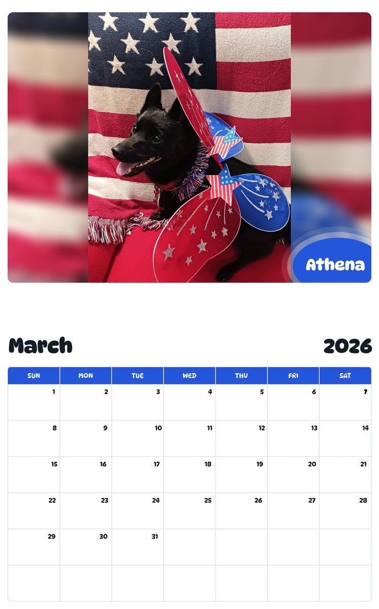 November 2025 - October 2026 Athena - Pawidols Pet Calendar