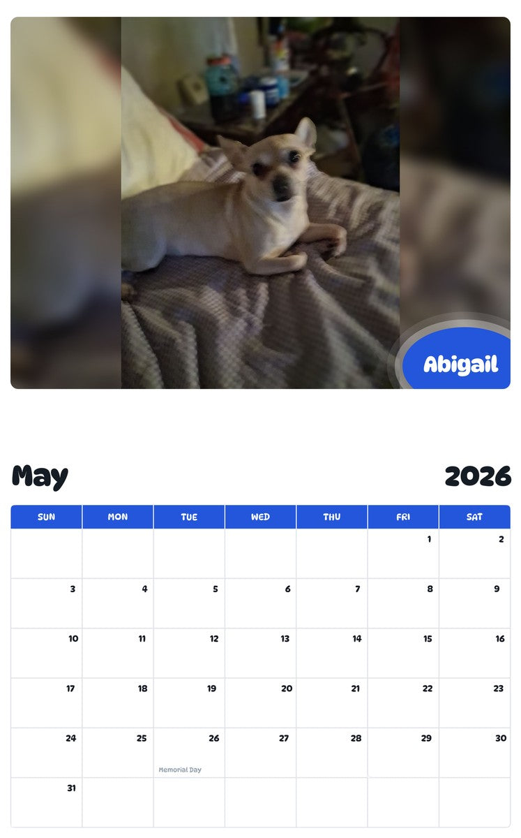 2026 - 2027 Abigail - Pawidols Pet Calendar