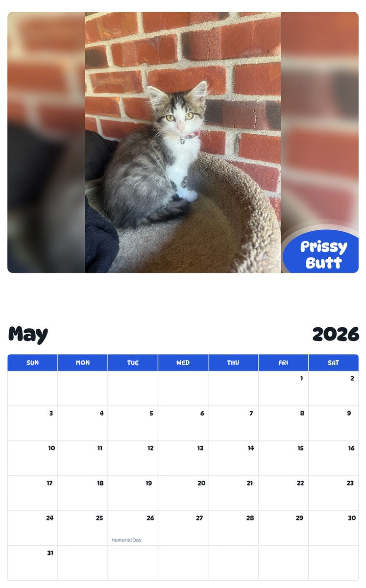 2026 - 2027 Prissy Butt - Pawidols Pet Calendar