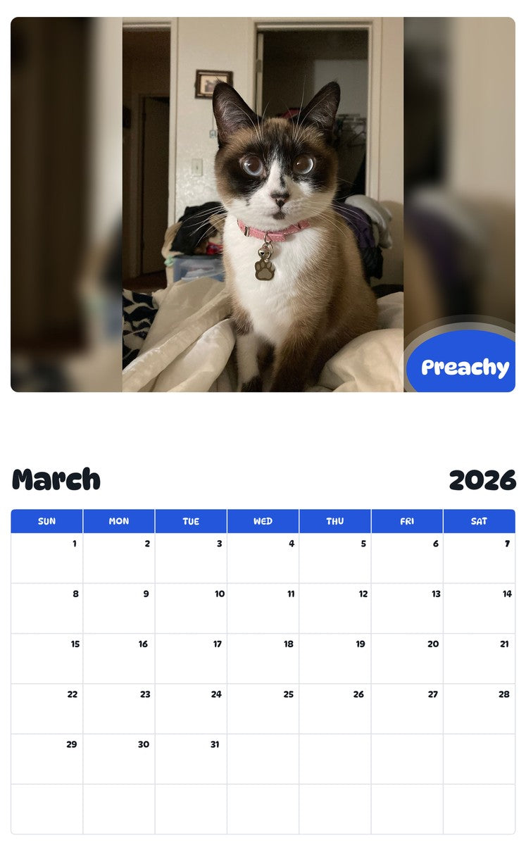 November 2025 - October 2026 Preachy - Pawidols Pet Calendar