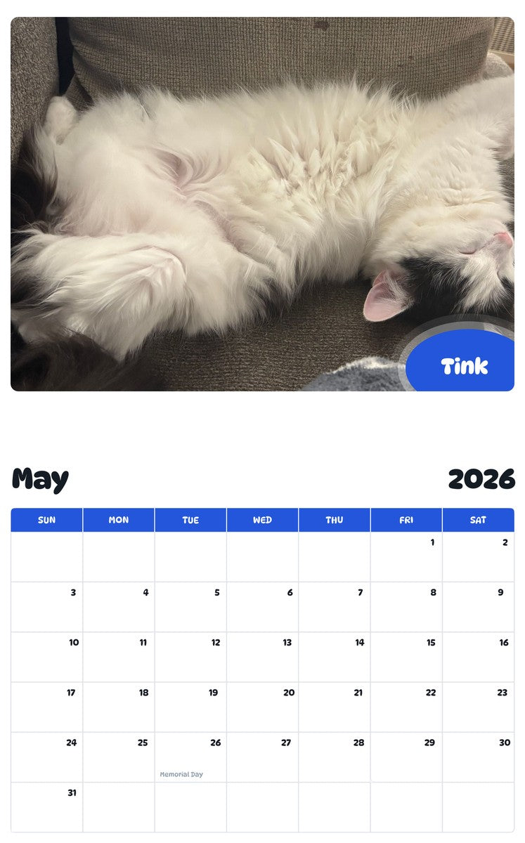 2026 - 2027 Tink - Pawidols Pet Calendar