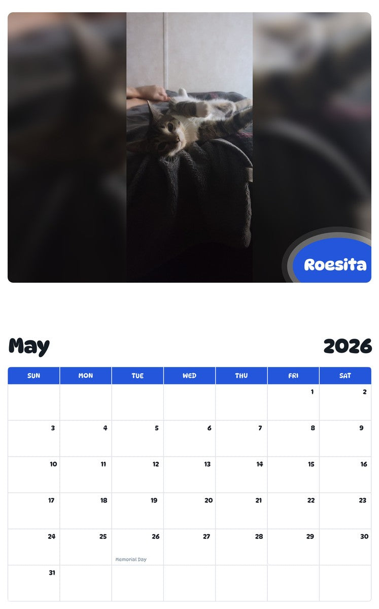 2026 - 2027 Roesita - Pawidols Pet Calendar