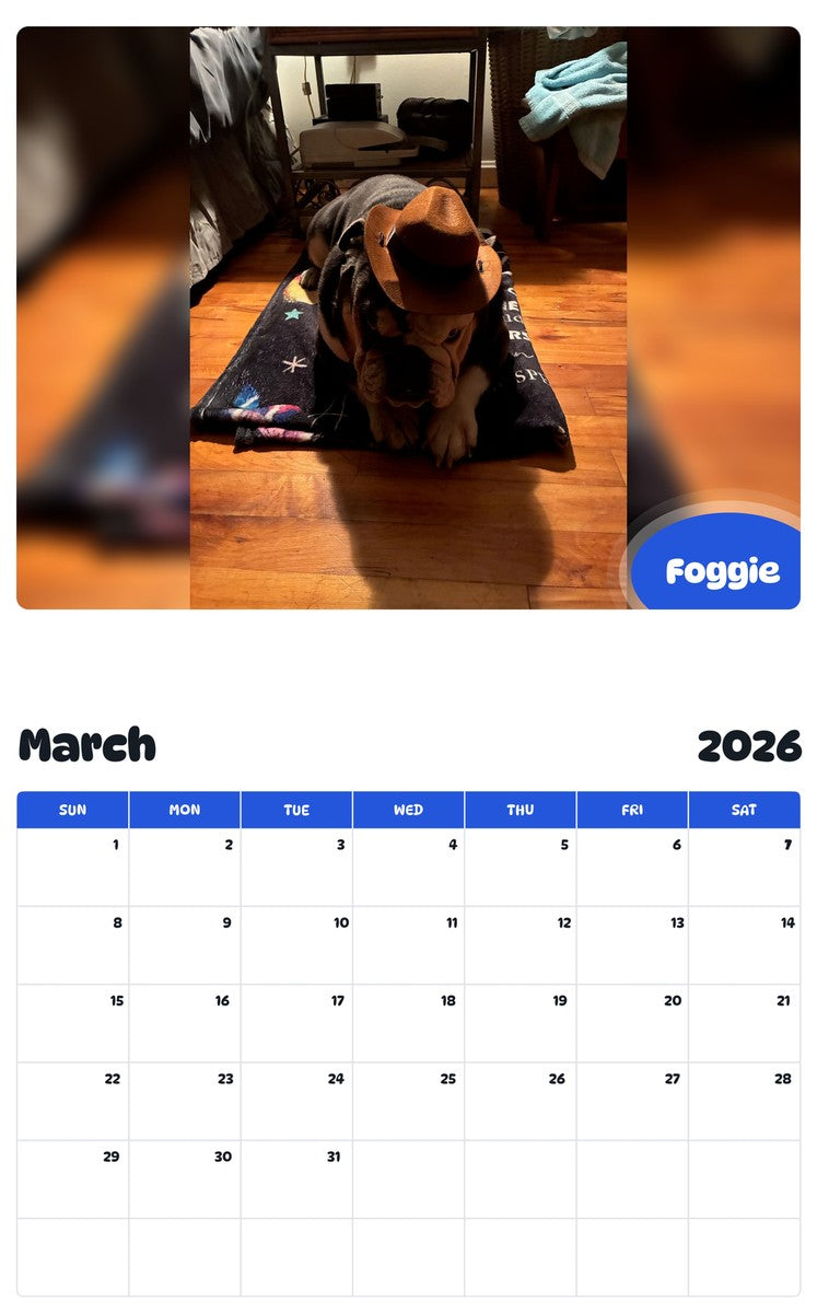 November 2025 - October 2026 Foggie - Pawidols Pet Calendar