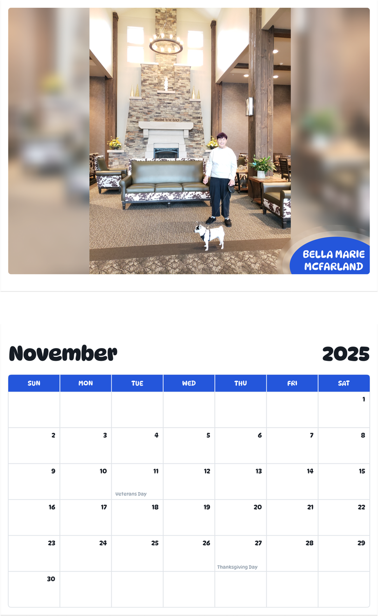 July 2025 - June 2026 Bella Marie McFarland - Pawidols Pet Calendar