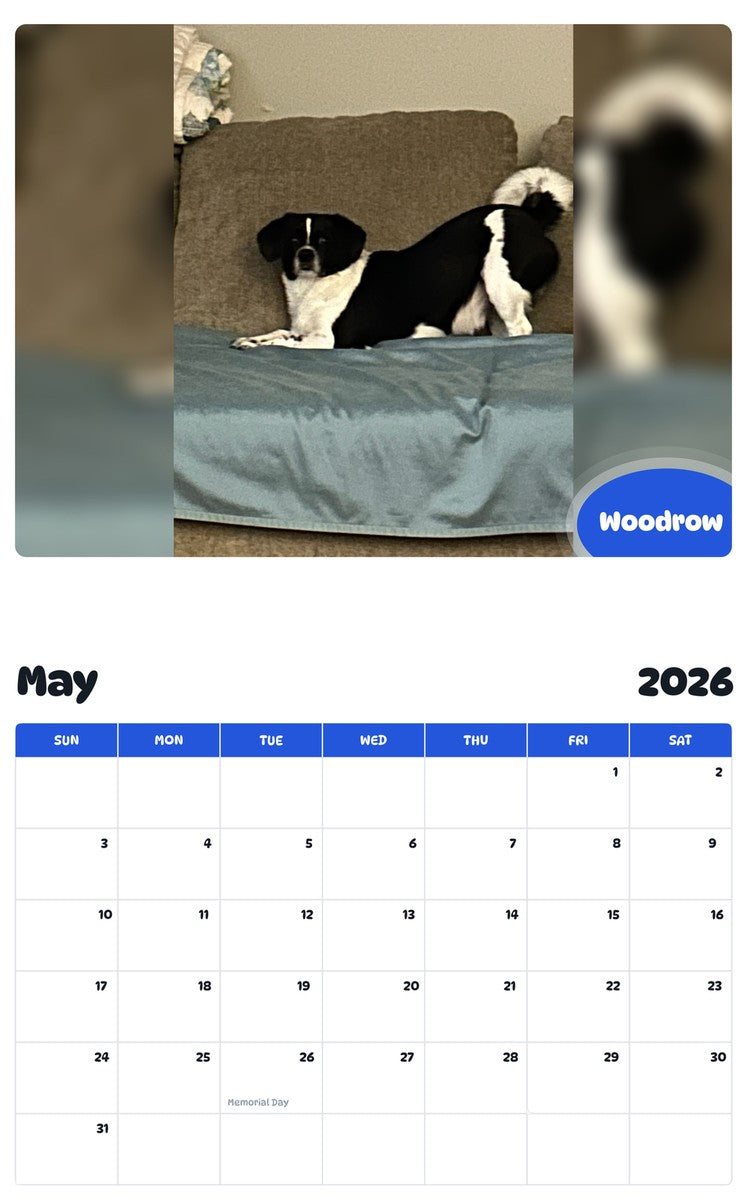 2026 - 2027 Woodrow - Pawidols Pet Calendar