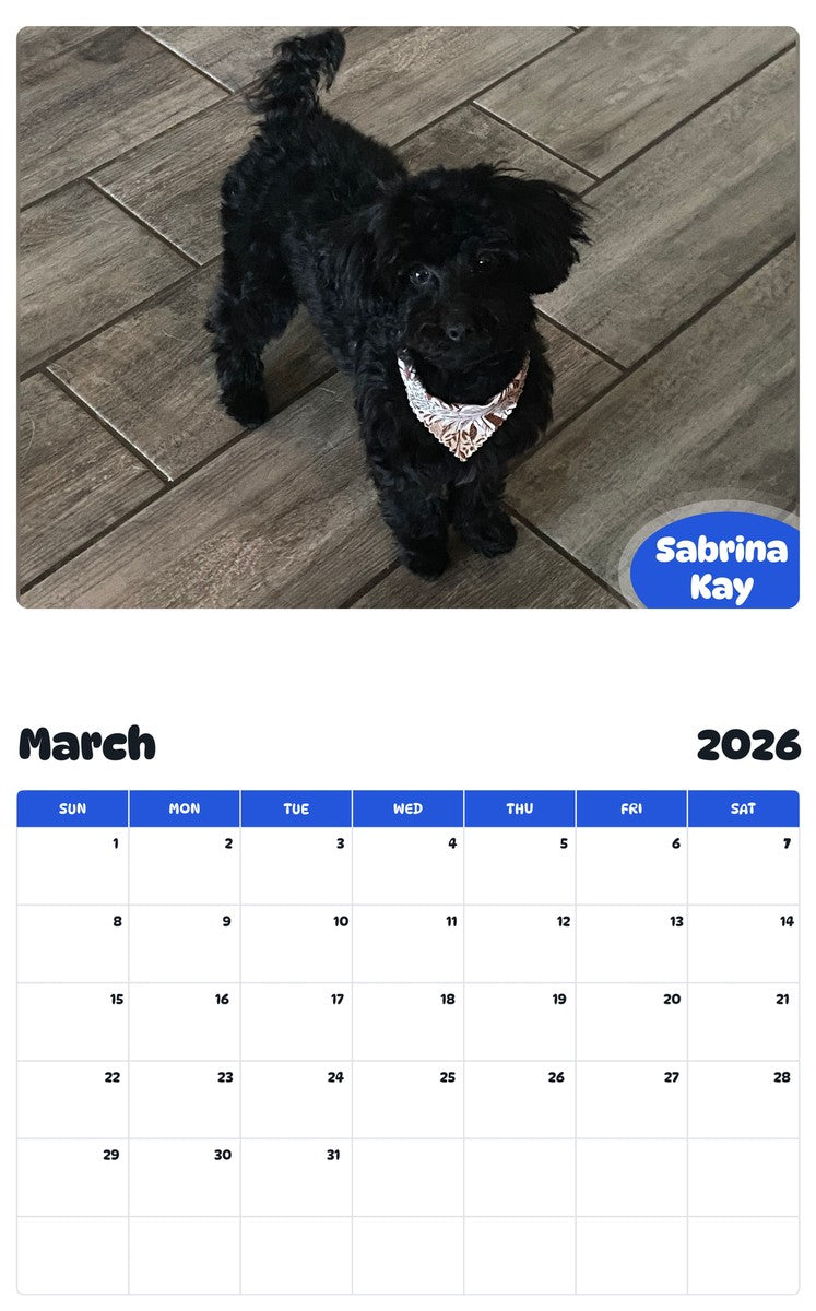 November 2025 - October 2026 Sabrina Kay - Pawidols Pet Calendar