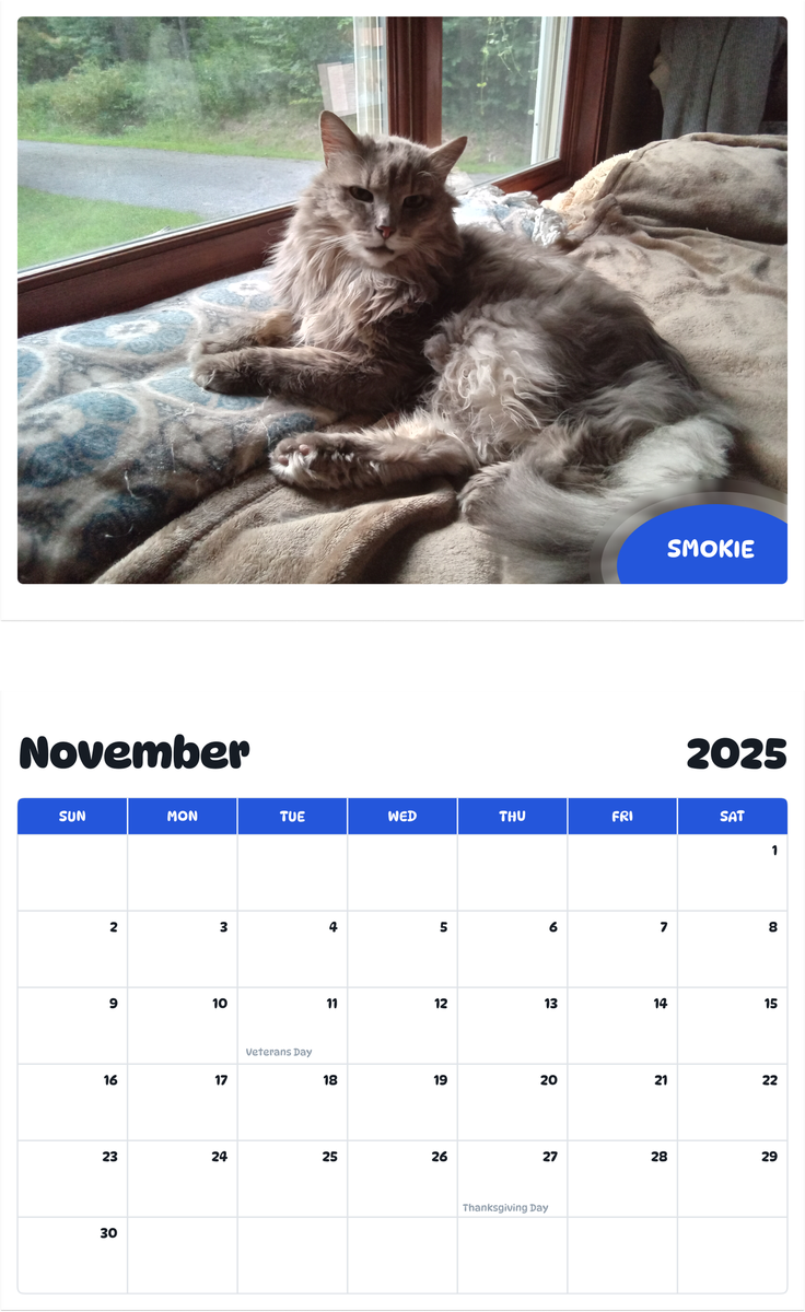 July 2025 - June 2026 Smokie - Pawidols Pet Calendar