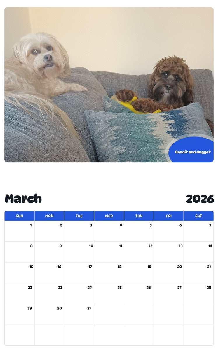 November 2025 - October 2026 Bandit and Nugget - Pawidols Pet Calendar