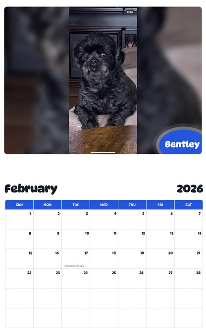 October 2025 - September 2026 Bentley - Pawidols Pet Calendar