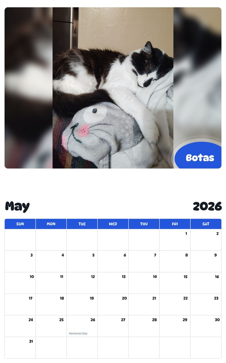 2026 - 2027 Botas - Pawidols Pet Calendar
