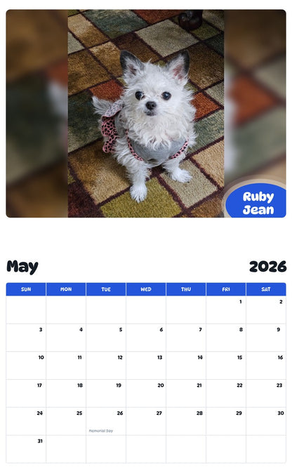 2026 - 2027 Ruby Jean - Pawidols Pet Calendar