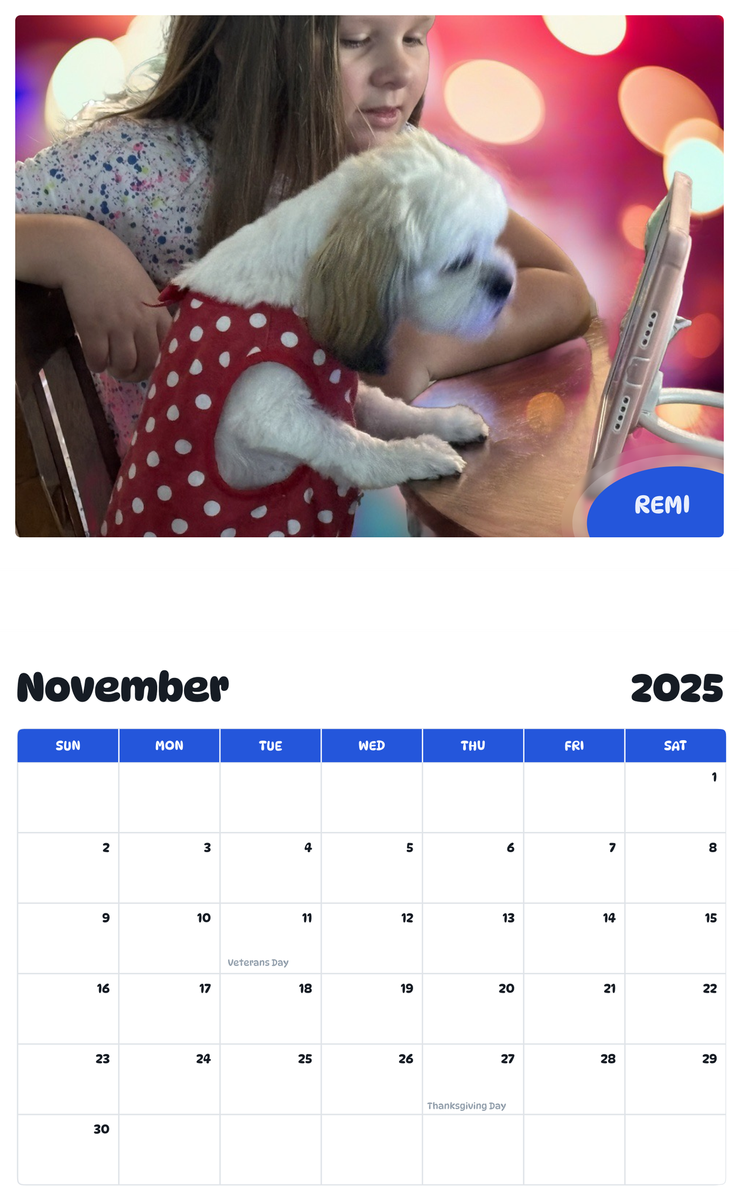 July 2025 - June 2026 Remi - Pawidols Pet Calendar