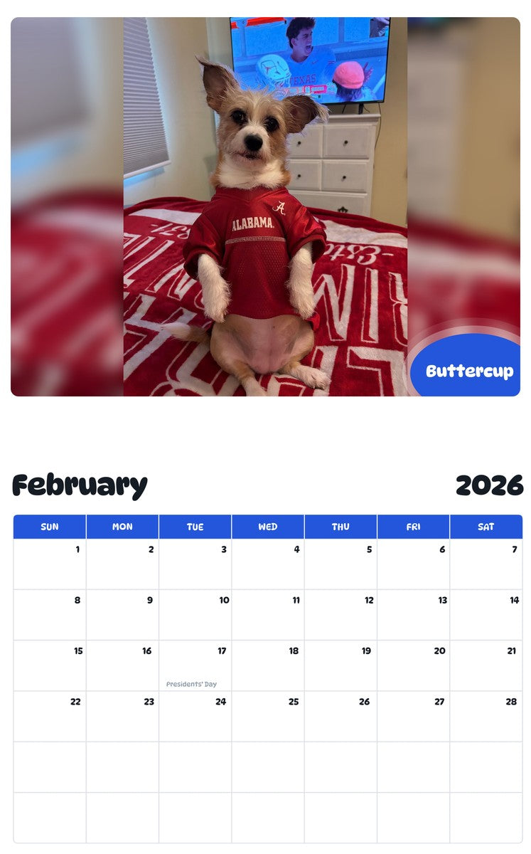 October 2025 - September 2026 Buttercup - Pawidols Pet Calendar