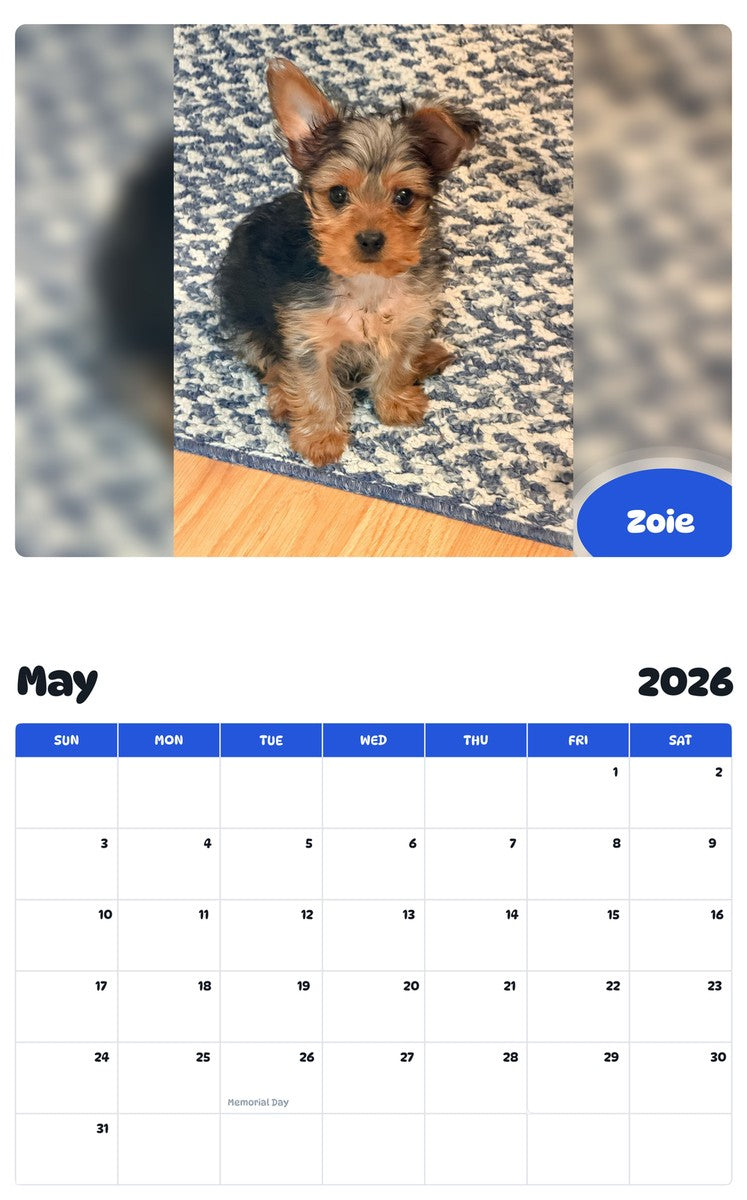 2026 - 2027 Zoie - Pawidols Pet Calendar