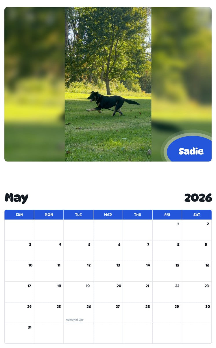 2026 - 2027 Sadie - Pawidols Pet Calendar