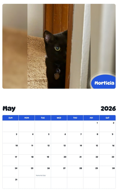2026 - 2027 Morticia - Pawidols Pet Calendar