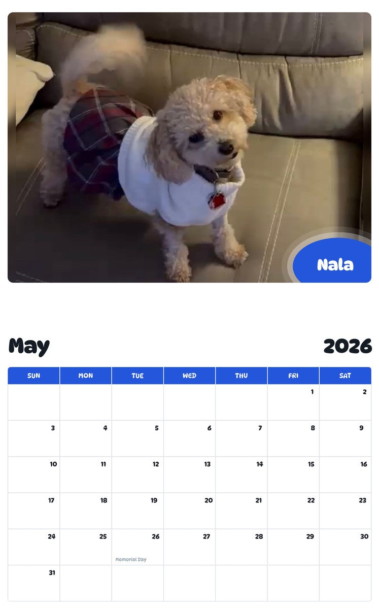 2026 - 2027 Nala - Pawidols Pet Calendar