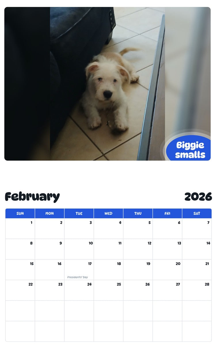 October 2025 - September 2026 Biggie smalls - Pawidols Pet Calendar