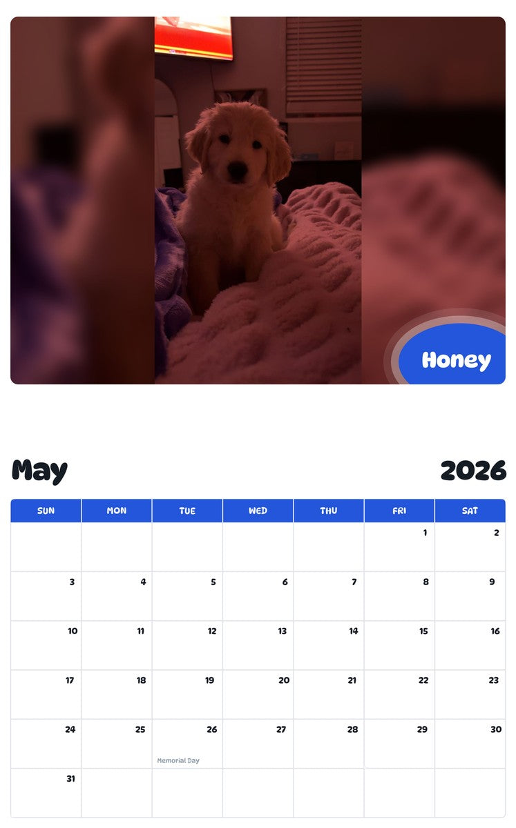 2026 - 2027 Honey - Pawidols Pet Calendar
