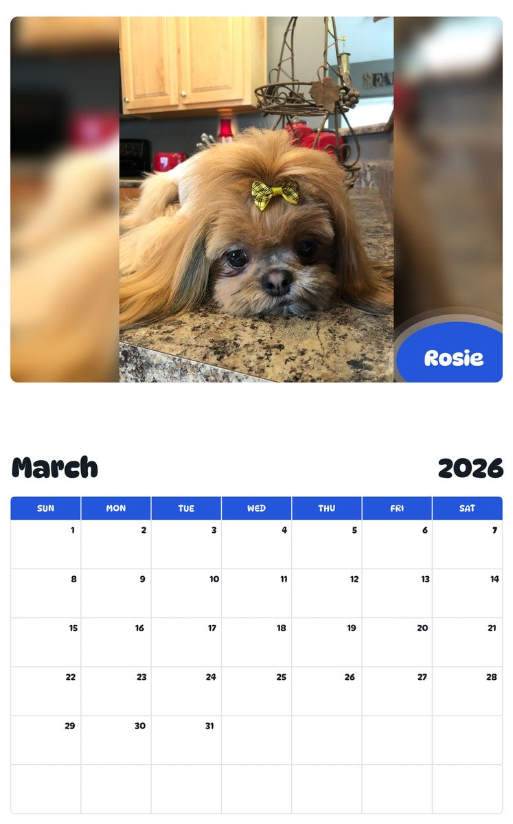 November 2025 - October 2026 Rosie - Pawidols Pet Calendar