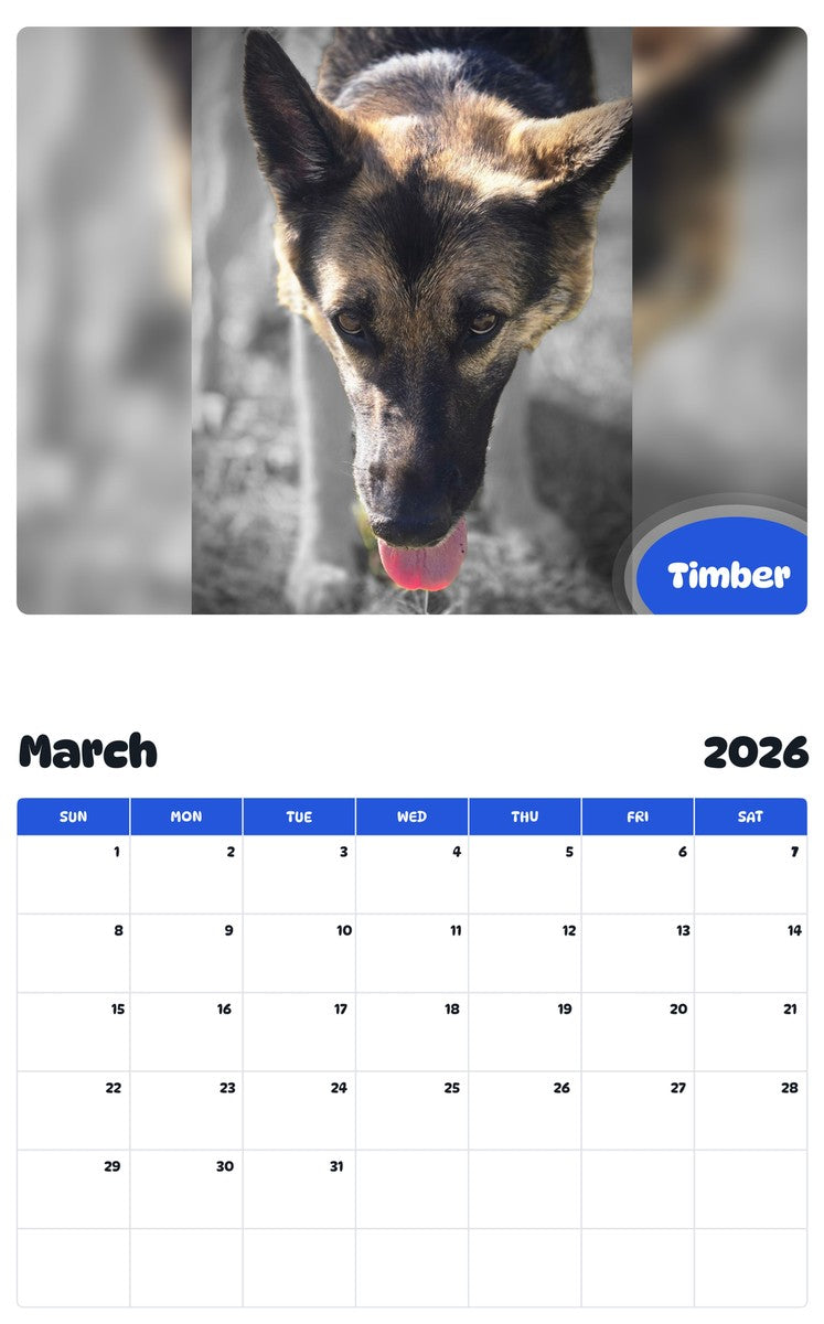 November 2025 - October 2026 Timber - Pawidols Pet Calendar