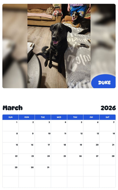 November 2025 - October 2026 DUKE - Pawidols Pet Calendar