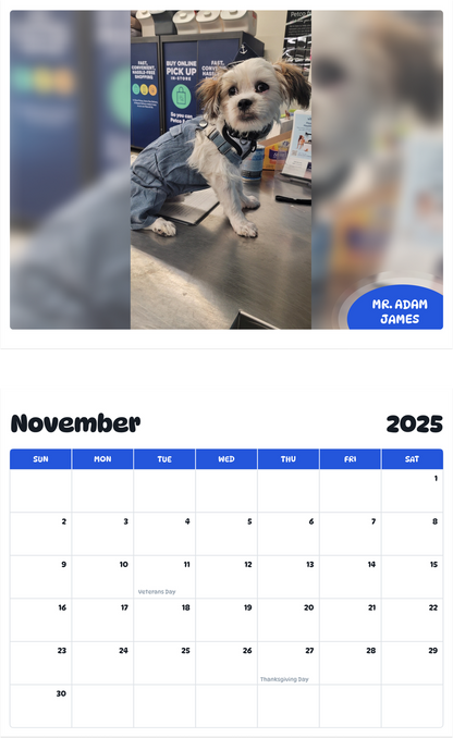 July 2025 - June 2026 Mr. Adam James - Pawidols Pet Calendar